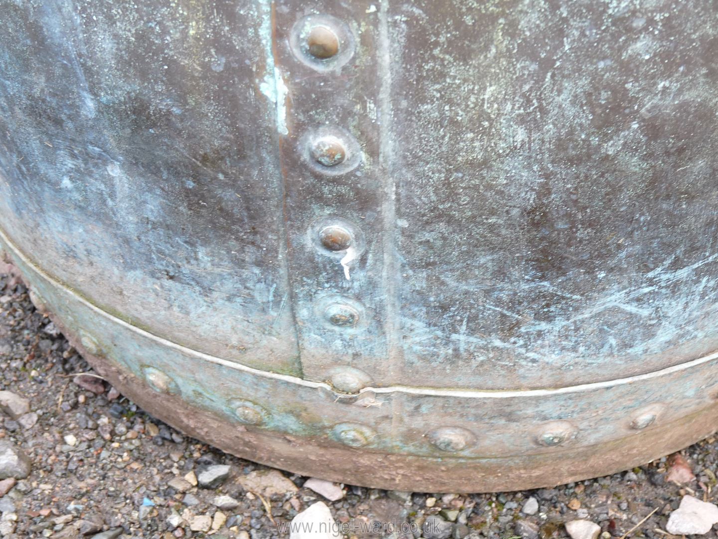 A riveted Copper boiling pot, converted to a planter or useful as a log box, - Image 6 of 14