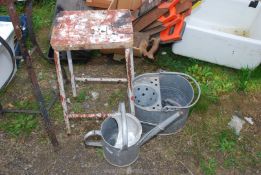 Galvanised watering can, mop bucket, and painters stool.