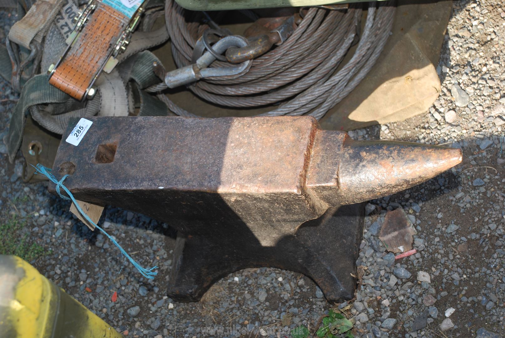 A small Anvil, (marked 1 0 17 believed 1 cwt 0 qtrs 17 lbs, i.e. 129 lbs).