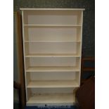 A large white painted shelving unit, 85'' high x 48'' wide x 14 1/2'' deep.