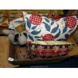 Two dog draught excluders, cushions etc.