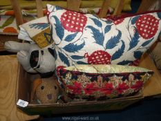 Two dog draught excluders, cushions etc.