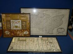 A framed map of 'The Road from London to the City of Bristol' by John Ogilby,