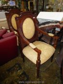 A pair of Mahogany framed open armed Hall Armchairs having bead details to the arms and top rail,