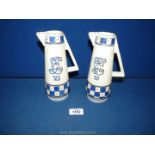 A pair of Crown Ducal George VI coronation souvenir jugs Art Deco style handles, 7½" tall each.