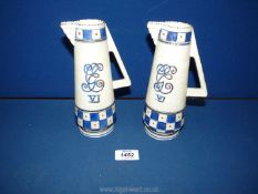 A pair of Crown Ducal George VI coronation souvenir jugs Art Deco style handles, 7½" tall each.