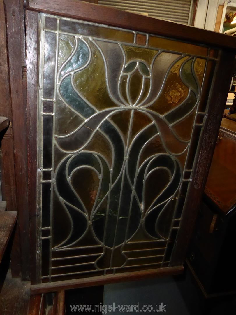 A most unusual Oak Cabinet on stand having a pair of opposing intricately coloured leaded glazed - Image 3 of 5