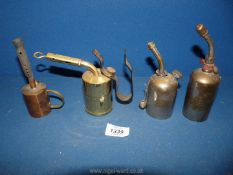 Four tiny Brass Blow lamps including "Primus No. 849 - made in Sweden", "Optimus No.