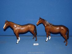 A pair of Royal Doulton bay stallions with two front white socks, 10½" wide x 8" tall.
