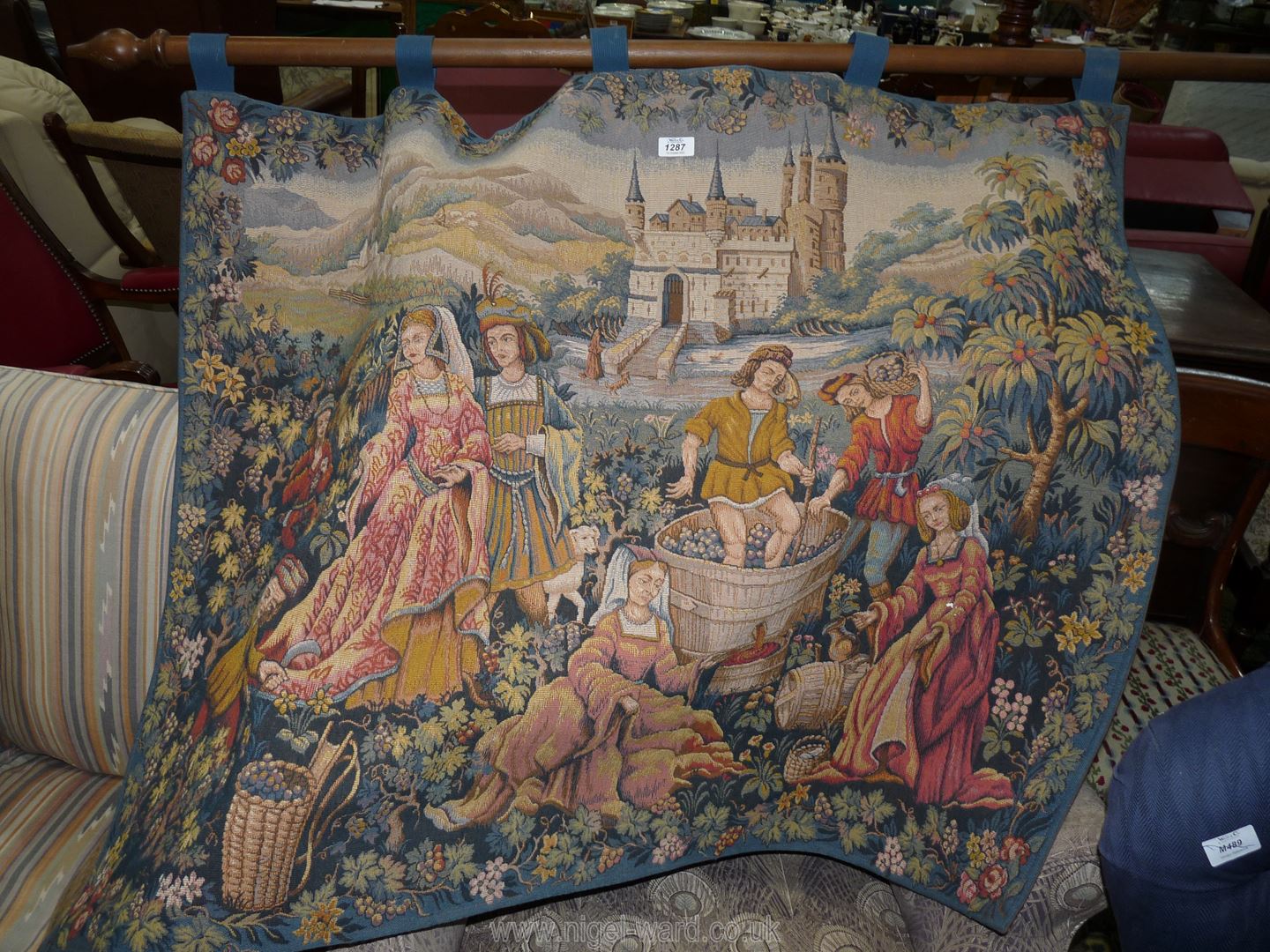 A good contemporary Wall Hanging in polychrome colours depicting a vine collecting and wine making