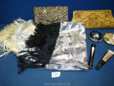 Two Sixties evening wraps, two clutch bags including one by Elizabeth Grant in India,