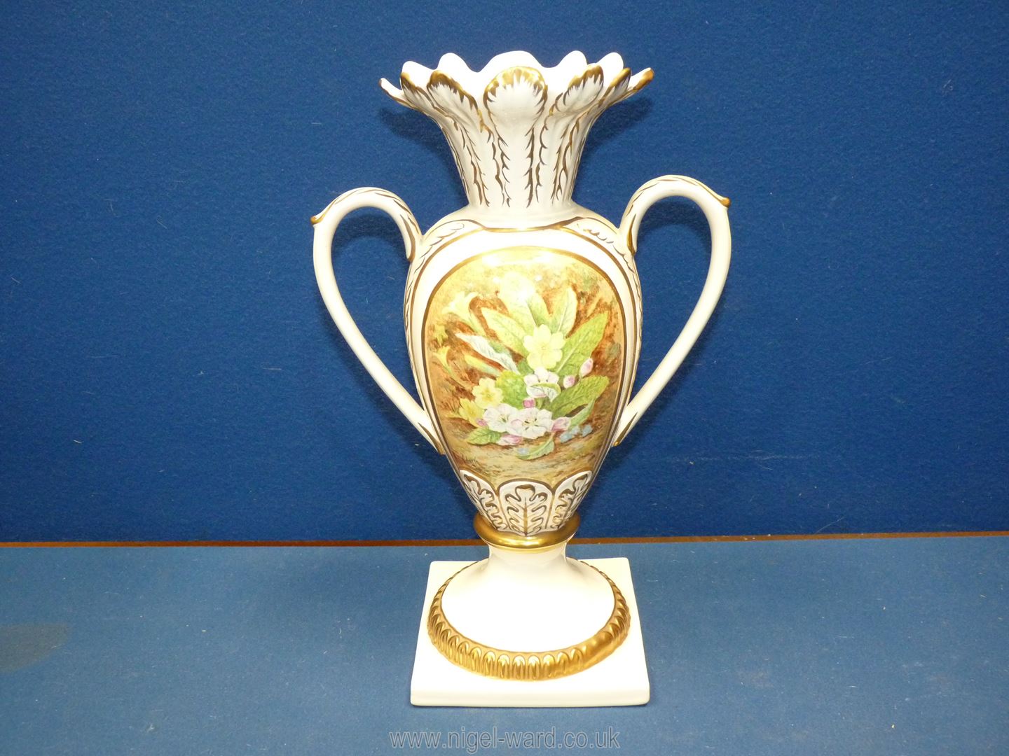 A cream ground Royal Creamware hand painted vase by F. Clarke (ex Royal Worcester painted/worker. - Image 2 of 2