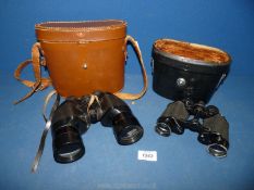 A pair of leather cased Binoculars by Ross London 12 x 40 together with a pair of cased binoculars