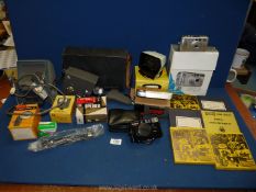 A quantity of photographic equipment including Mansfield holiday camera, Konica Pop camera,