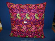 An Indian embroidered Paisley pattern cushion, 24'' x 24''.