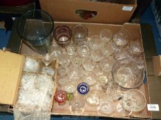 A quantity of mixed glasses, mostly etched glass to include; sherry, wine,