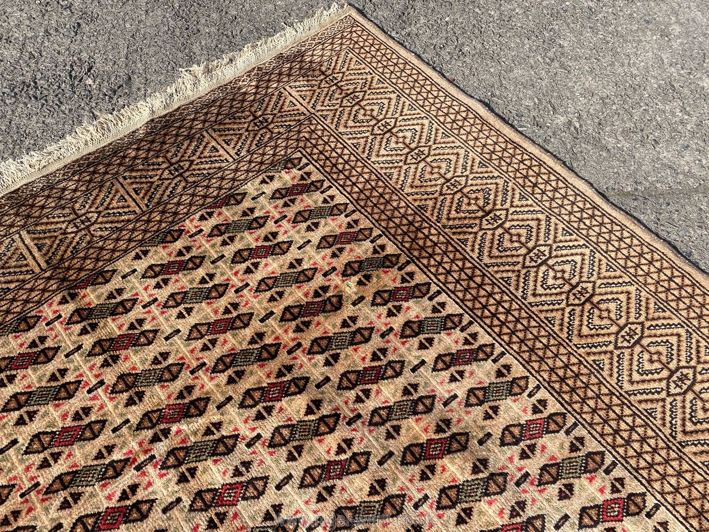 A vintage Tekke Turkoman Carpet with overall petit flower head design on beige field, - Image 3 of 4