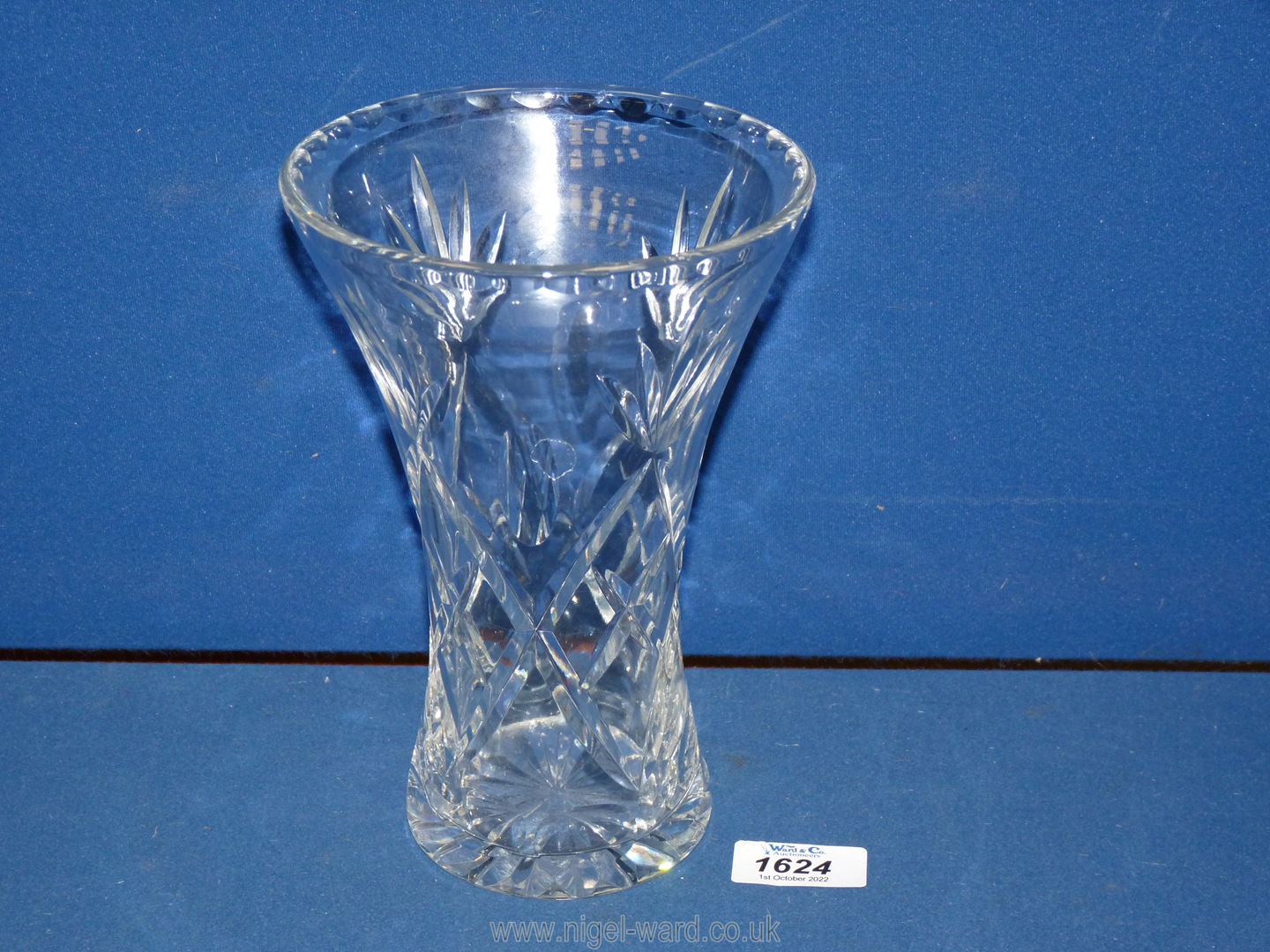 A Brierley crystal glass fluted Vase, mark to base, 8'' tall.