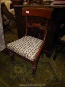 A 19th century Mahogany framed side Chair having turned and faceted front legs,