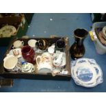A box of assorted china including Portmeirion Christmas jug and plates(Christmas Village & The