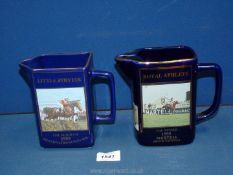 Two blue ground Grand National Winners Jugs, 1989, 1995, 6'' tall.