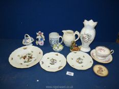 A small quantity of china including three "Herend" hand painted plates with birds and butterflies,