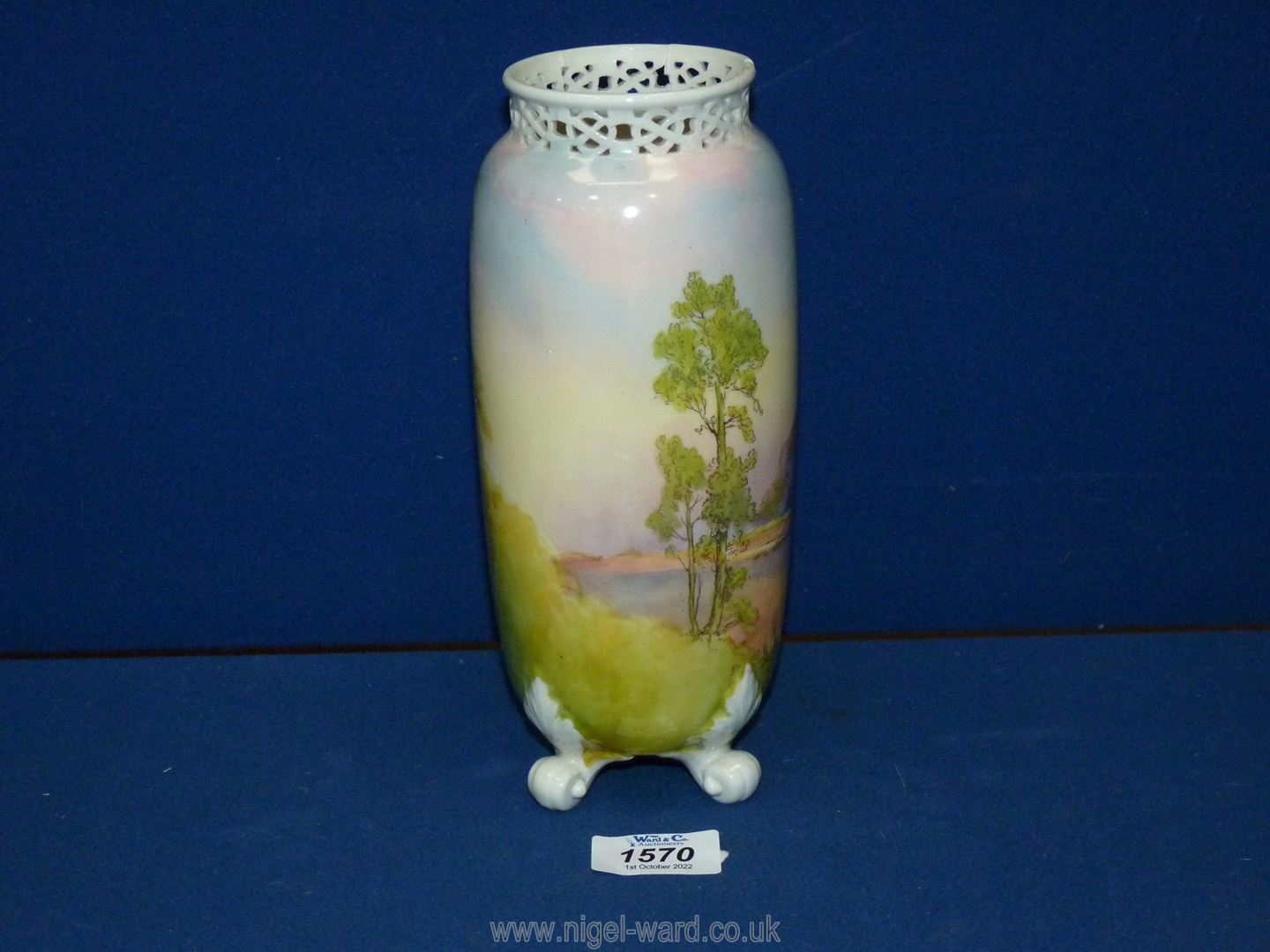 Royal Worcester 1929 G42 vase of Durham cathedral with cut out decoration 8¾" tall (some repairs. - Image 2 of 4