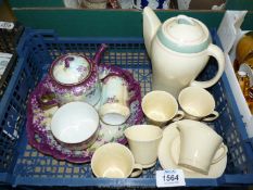 A 'Sage Band' coffee pot, and a 'Modoni 55' four cups and saucers, and jug,