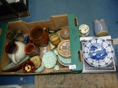 A box of ceramics including Studio Pottery.