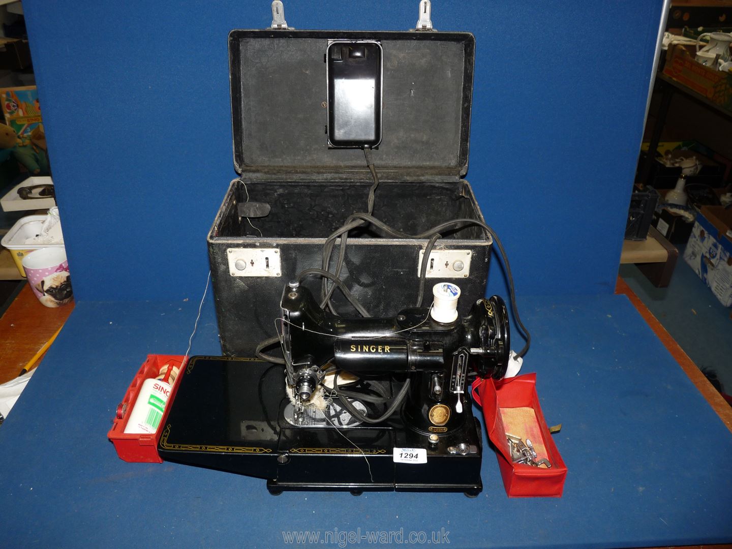 A cased Singer Featherweight 222K compact electric Sewing Machine, - Image 2 of 6
