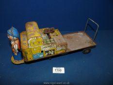 A clockwork tin plate Toy in the form of station porter with trolley made in Britain by Wells