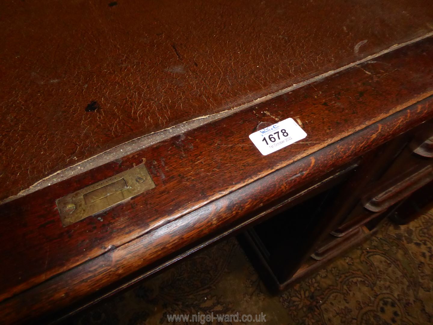 A dark Oak double pedestal Roll Top Desk, - Image 3 of 3