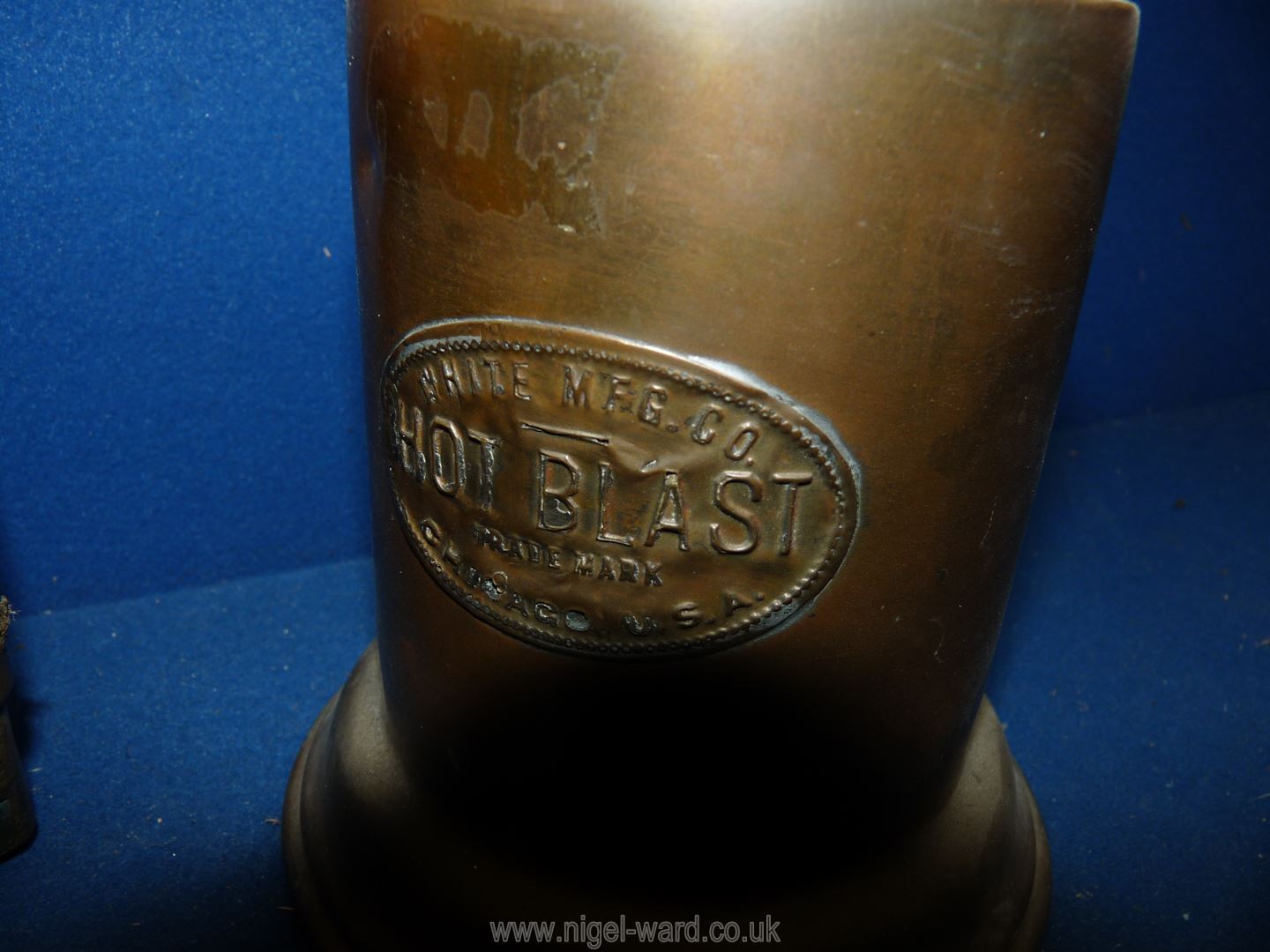 Two old Brass Blow lamps, one having a card-wrapped handle, the other "Hot Blast-Whie Mfg Co, - Image 2 of 3