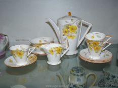 A very pretty Shelley part coffee set with Art Deco handles and orange rim,