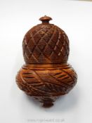 A rare early 19th Century intricately carved wood nutmeg Grater in the shape of an acorn,