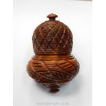 A rare early 19th Century intricately carved wood nutmeg Grater in the shape of an acorn,