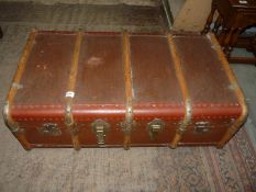 A bentwood bound Travel Trunk with an interior shelf. 92" wide x 191/2" deep x 12" high.