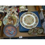 A quantity of cabinet plates including two blue and pink oriental plates, eight Coalport owl plates,