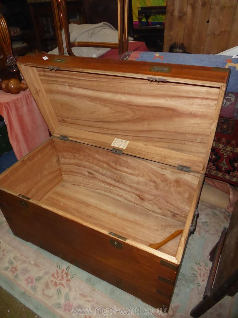 A large brass cornered Camphorwood Chest of excellent quality having drop carrying handles to each - Image 2 of 6