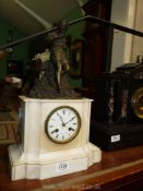 An elegant white Marble cased mantle Clock having a two-train movement,