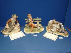 Three Capo-di-monte figures including 'the Tramp' and 'the Drunkard' both with certificates of