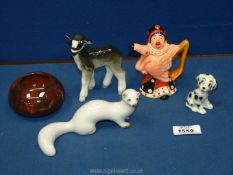 Four china figures including USSR white stoat, Beswick Queen of Hearts from Alice in Wonderland,