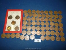 A quantity of old pennies plus a framed set of old pennies with all Kings and Queens since and