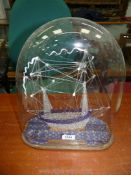 A most unusual well modelled/sculpted Glass model of a two masted Sailing Vessel,