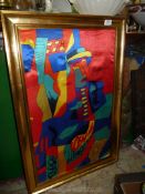 A colourful satin 'Picasso' style Scarf, 39'' x 39'',