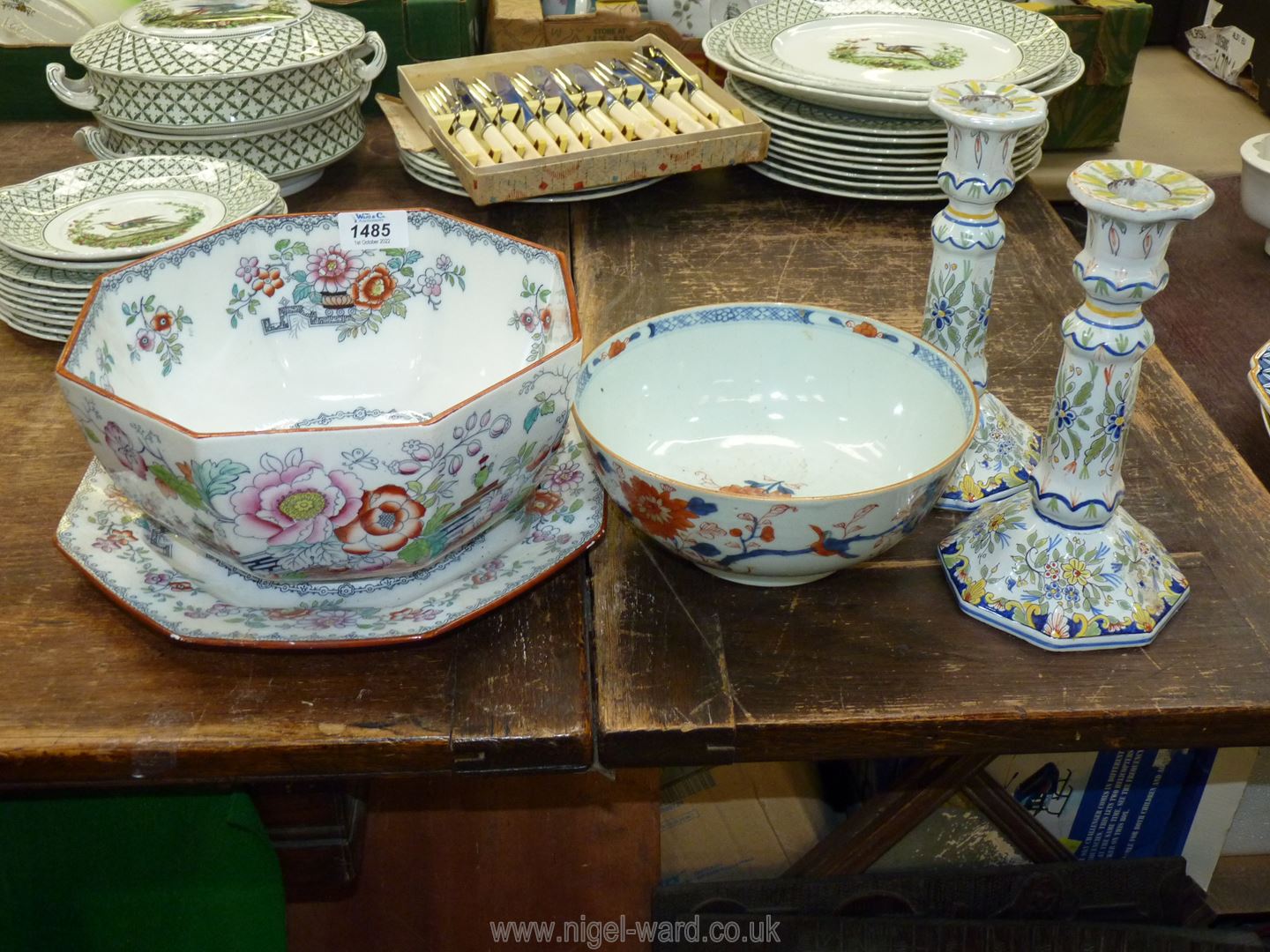 An Ashworth Oriental pattern large fruit bowl and saucer,