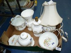 A quantity of Aynsley 'Cottage Garden' china including two lamps (one with shade,) lidded pot,