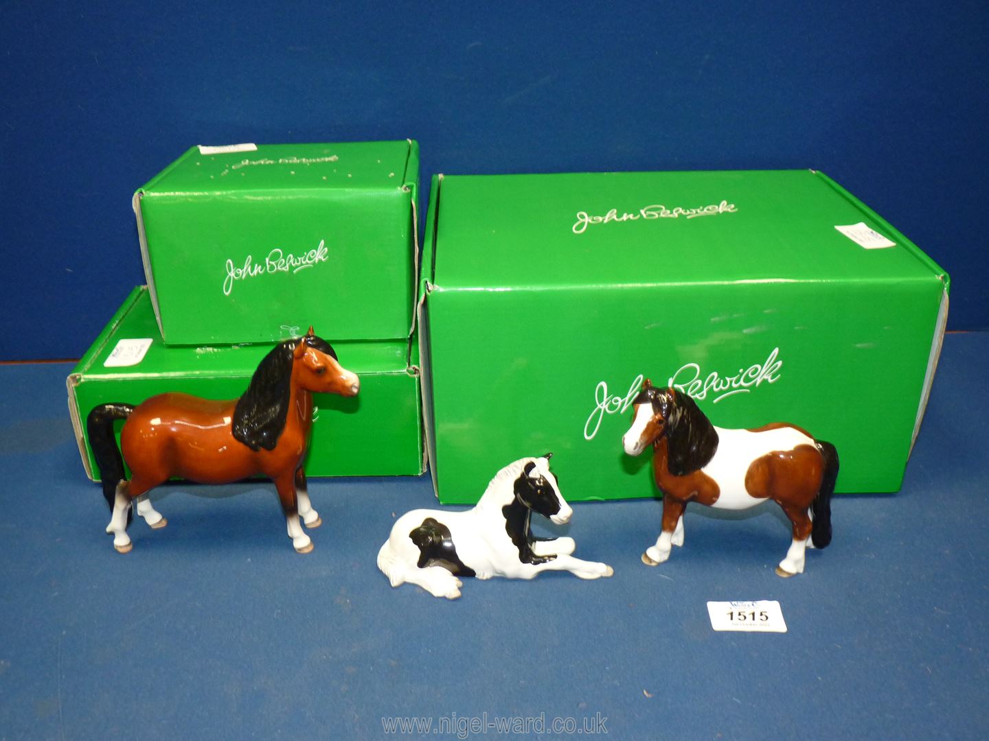 Three John Beswick ponies to include Piebald Vanner pony foal (boxed, - Image 2 of 2