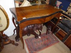 A 19th century serpentine fronted cross-banded and checked strung mixed woods flap over Card Table