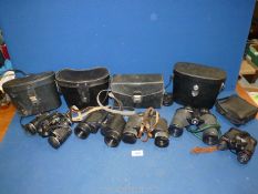 Five pairs of binoculars to include; Tento 7 x 35, Chinon 8 x 40, Tento 12 x 40,